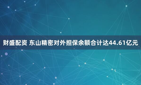 财盛配资 东山精密对外担保余额合计达44.61亿元